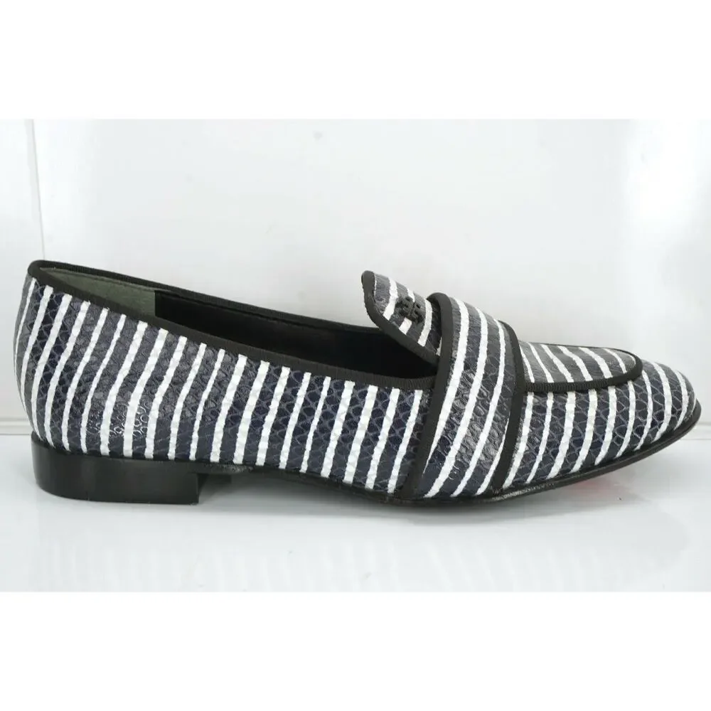Tory Burch Evette Striped Patent Penny Loafer Flats SZ 5 $325 NIB